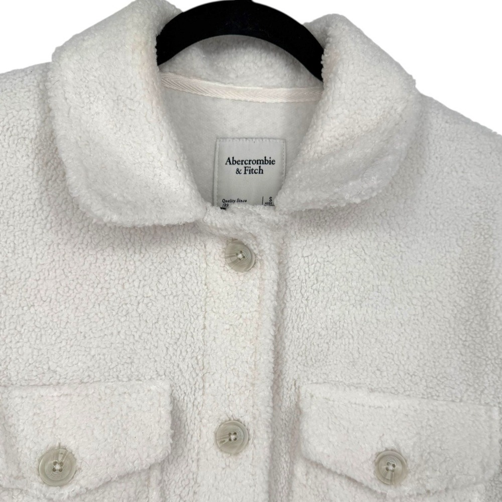 Abercrombie Fitch Women's Sherpa Fleece Shirt Jacket Shacket Cream Size Small - Picture 6 of 13